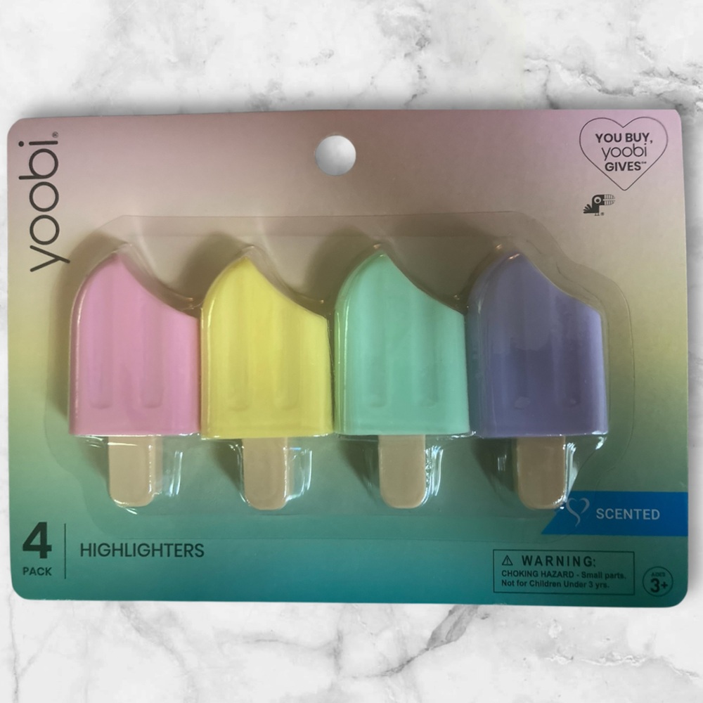 Yoobi Scented Popsicle / Ice Cream Highlighters - Pink, Yellow, Green, Purple